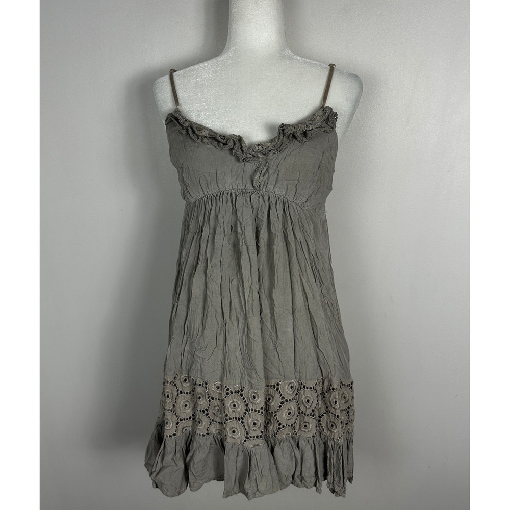 Y2K Babydoll Tiered Lace Trim Mini Dress Womens Size Large Italy Viscose Ruffles